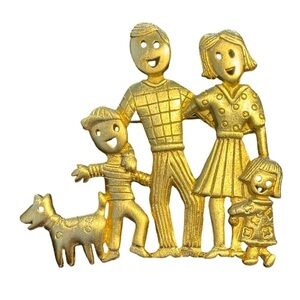 JJ gold tone family brooch